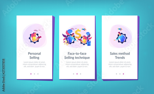 Salesperson trying to persuade customer in buying product. Personal selling, face-to-face selling technique, sales method trends concept. Mobile UI UX GUI template, app interface wireframe