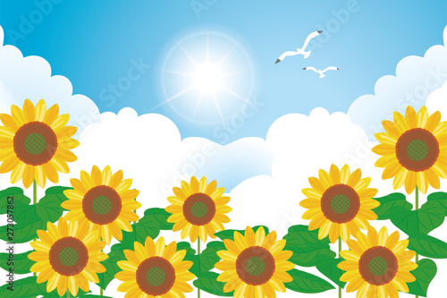 暑中お見舞いデザイン テンプレート 横 ひまわりと青空 夏のイメージ ベクターデータ 背景 Stock ベクター Adobe Stock