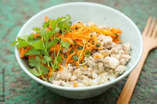 Chicken & pork larb with carrot, scallions and coriander 