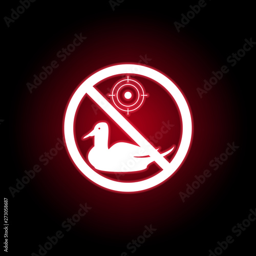 Forbidden hunting duck icon in red neon style. can be used for web, logo, mobile app, UI, UX