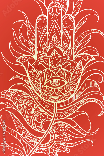 Preserved the palm of Fatima in patterns in ethnic style with an all-seeing eye