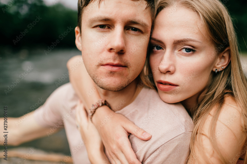 Lifestyle loving couple hugging at nature Lifestyle loving couple hugging at nature