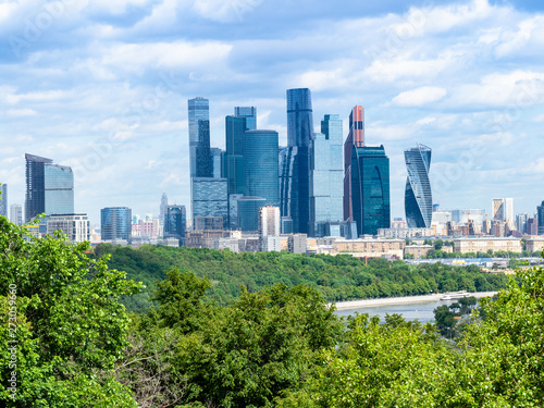 towers of Moscow-city district on Moskva riverbank