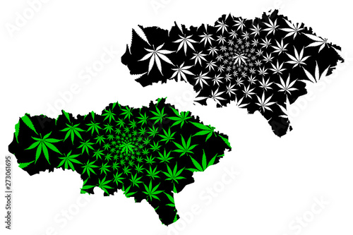 Saratov Oblast (Russia, Subjects of the Russian Federation, Oblasts of Russia) map is designed cannabis leaf green and black, Saratov Oblast map made of marijuana (marihuana,THC) foliage,....
