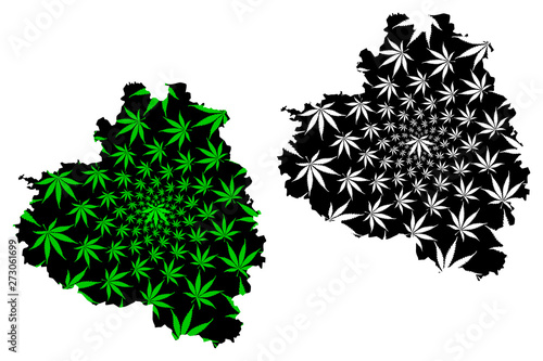 Tula Oblast (Russia, Subjects of the Russian Federation, Oblasts of Russia) map is designed cannabis leaf green and black, Tula Oblast map made of marijuana (marihuana,THC) foliage,....