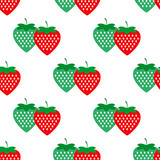 Seamless pattern with red and green strawberries on a white background. Vector illustration