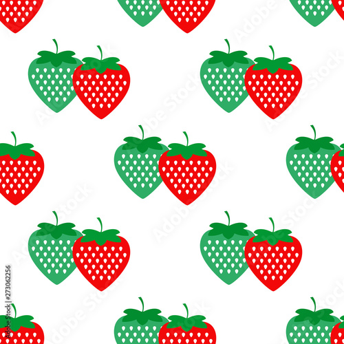 Fototapeta Naklejka Na Ścianę i Meble -  Seamless pattern with red and green strawberries on a white background. Vector illustration