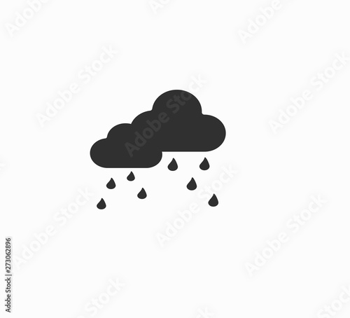Design flat vector icons: cloudy weather with rain. Vector weather icon for smartphone and website - gray cloud with rain isolated