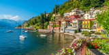 Beautiful Varenna waterfront on a sunny summer afternoon, Lake Como, Lombardy, Italy.