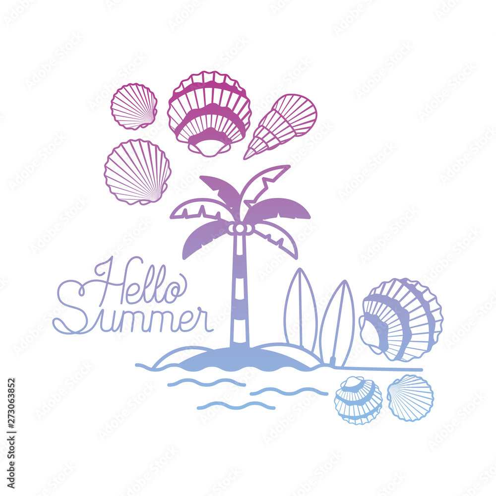 Naklejka premium hello summer label with colorful image