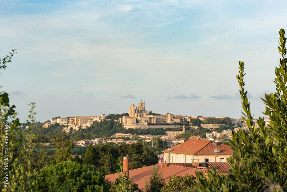 View of  the city of Beziers, in the South of France, from the Neuf Ecluses de Fonserannes (Nine Locks of Fonserannes)