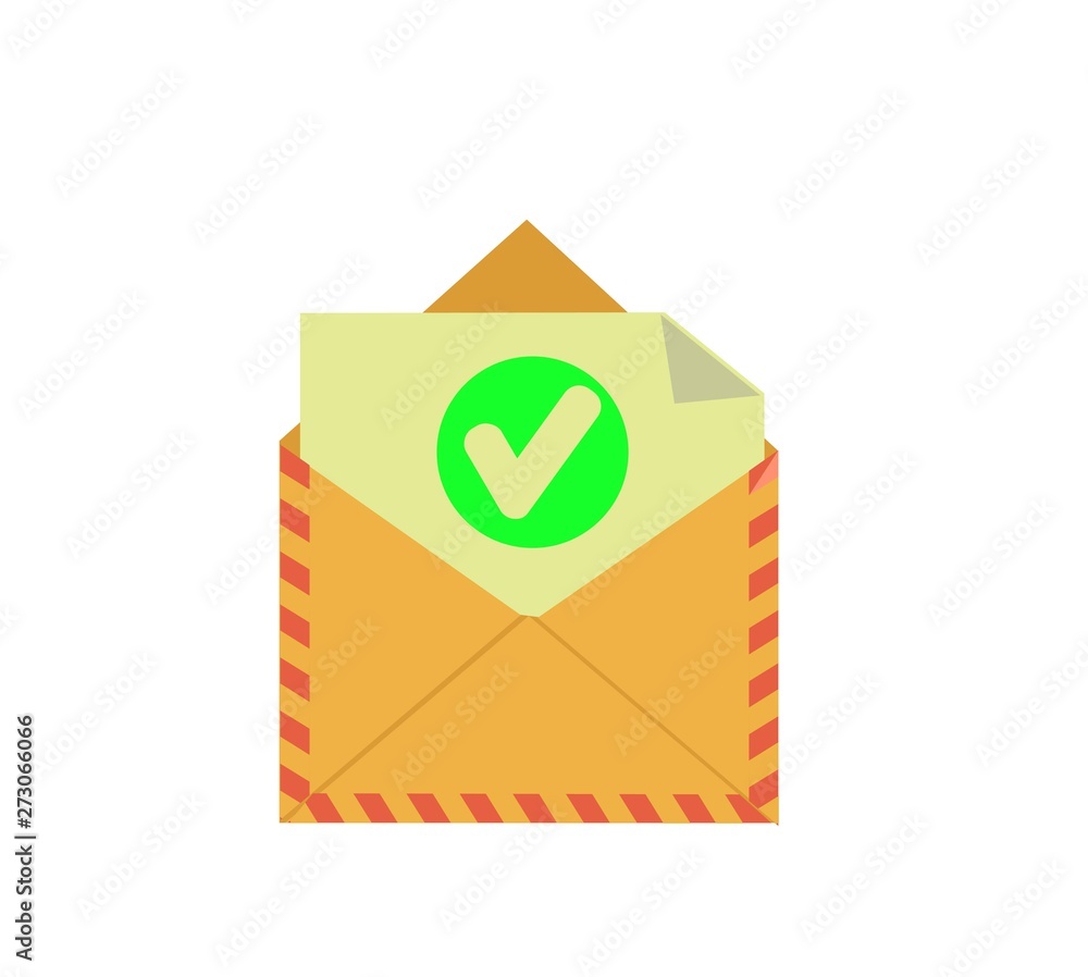 Opened envelope and document with green check mark line icon.Vector illustration . Opened envelope and document with green check mark line icon.Vector illustration .