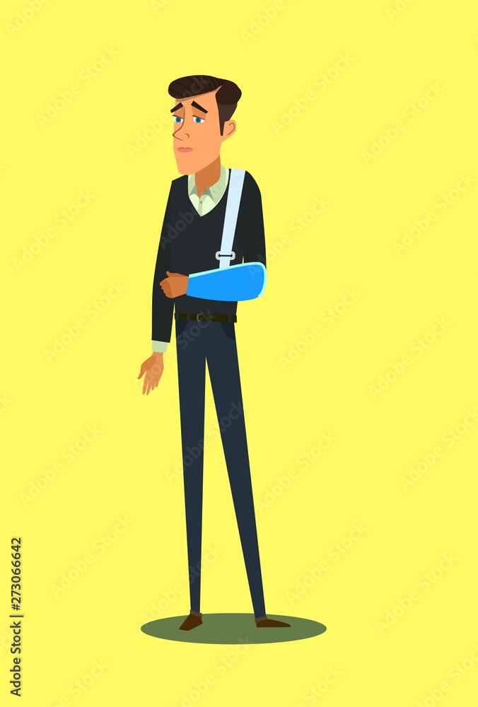 Character of a person with injuries. Broken limbs. The consequences of the accident.