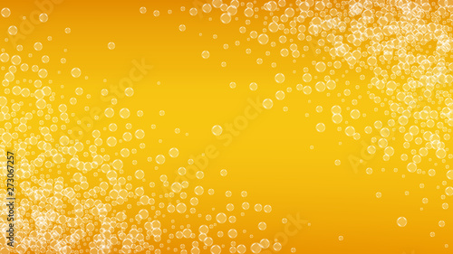 Beer background. Craft lager splash. Oktoberfest foam. Hipster pint of ale with realistic white bubbles. Cool liquid drink for pub menu design. Yellow jug with beer background.