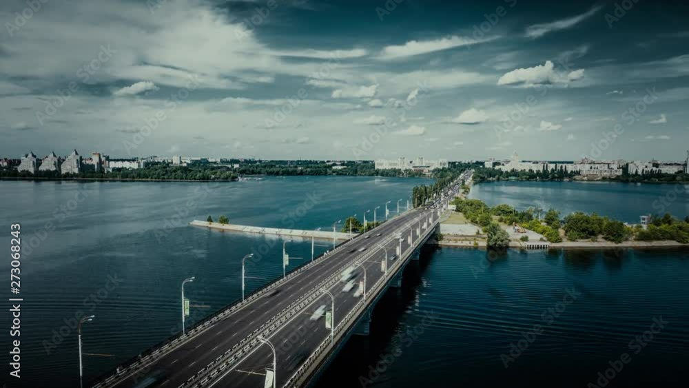 Aerial hyperlapse video with view of Bridge, dark cinematic color correction Aerial hyperlapse video with view of Bridge, dark cinematic color correction