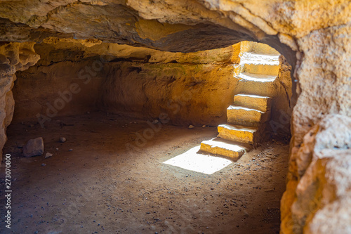 Cyprus Republic. Pathos. Tombs of the Kings. Paphos Royal ancient cemetery. Ancient catacomb crypt. Paphos archaeological site. Touristic sightseeing in Cyprus. Travel to Cyprus. photo