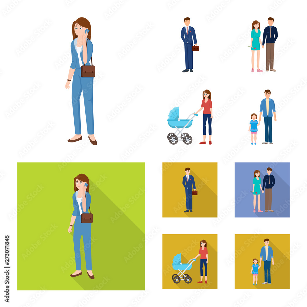 Vector illustration of character and avatar  symbol. Set of character and portrait stock symbol for web.