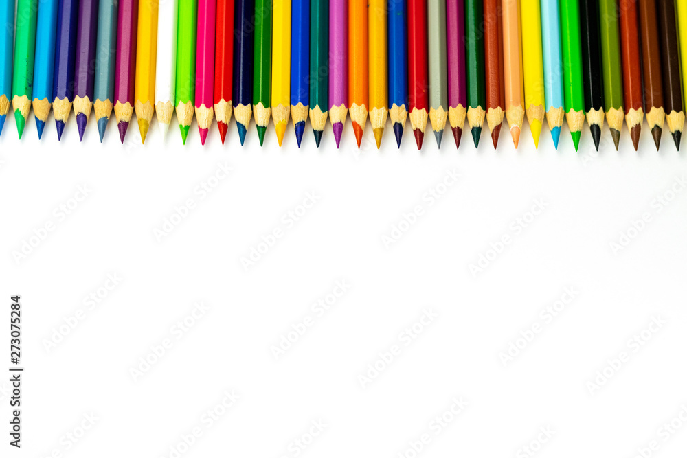 Color pencil with copy space isolated on white background. Education frame concept. Color pencil with copy space isolated on white background. Education frame concept.