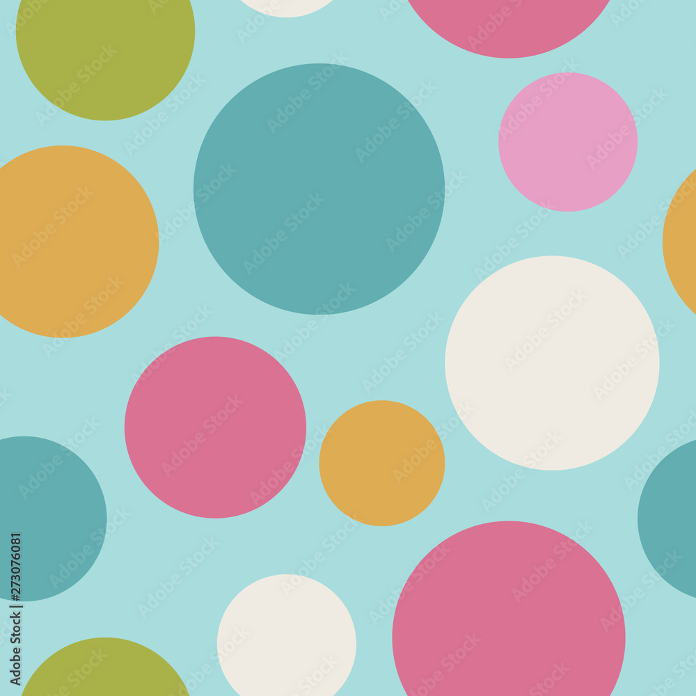Large polka dot seamless pattern in bright colors. Cute and fun, great for birthday party decorations, textiles, kids clothing, paper goods, spring and summer fashion accessories and stationery items. Large polka dot seamless pattern in bright colors. Cute and fun, great for birthday party decorations, textiles, kids clothing, paper goods, spring and summer fashion accessories and stationery items.
