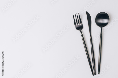 Fork  knife and spoon on white background.