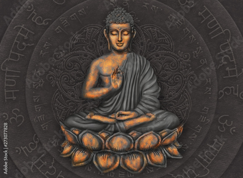 Golden sitting Buddha digital art