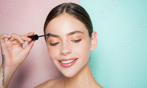 Fotografie Beautiful thick eyebrows, a vivid glance