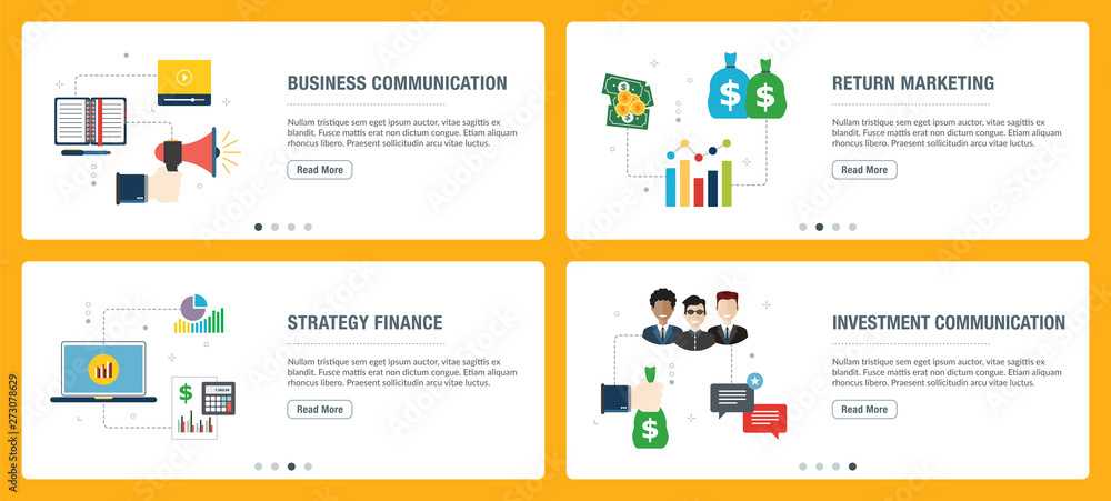 Internet banner set of business, communication and finance icons.