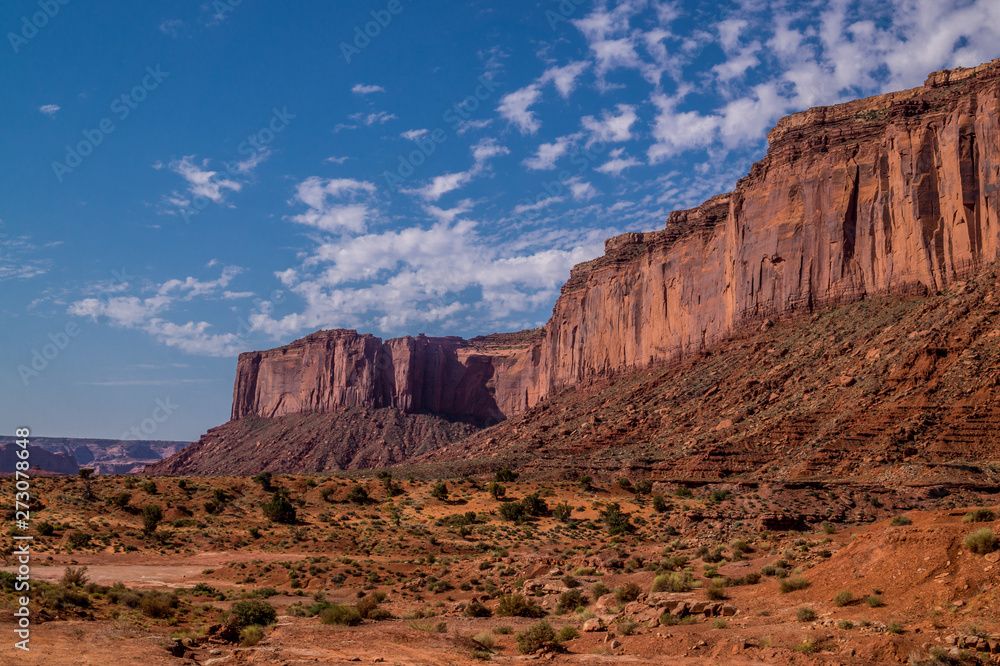 Morning in the Monument Valley. Tourist tents amid the crumbling rocks of Arizona Morning in the Monument Valley. Tourist tents amid the crumbling rocks of Arizona