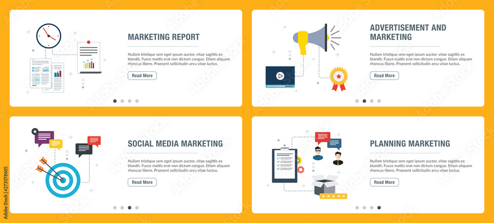 Internet banner set of marketing, social media and planning icons. Internet banner set of marketing, social media and planning icons.
