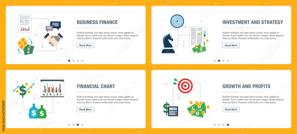 Internet banner set of business, finance and strategy icons.