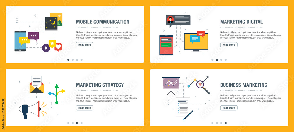 Fototapeta Internet banner set of communication, marketing and strategy icons.