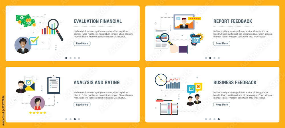 Internet banner set of evaluation, analysis, rating  and feedback in business icons.