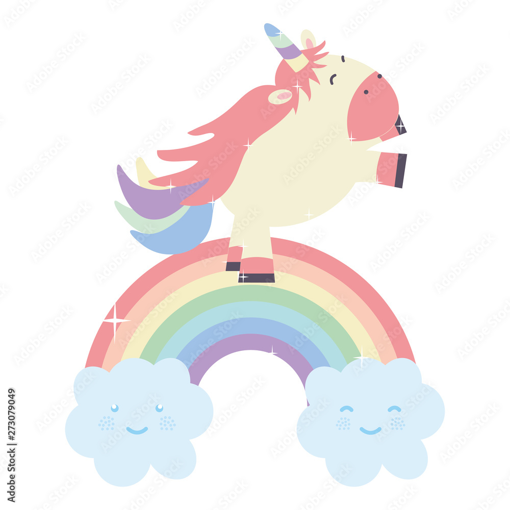 cute unicorn with clouds and rainbow kawaii characters cute unicorn with clouds and rainbow kawaii characters