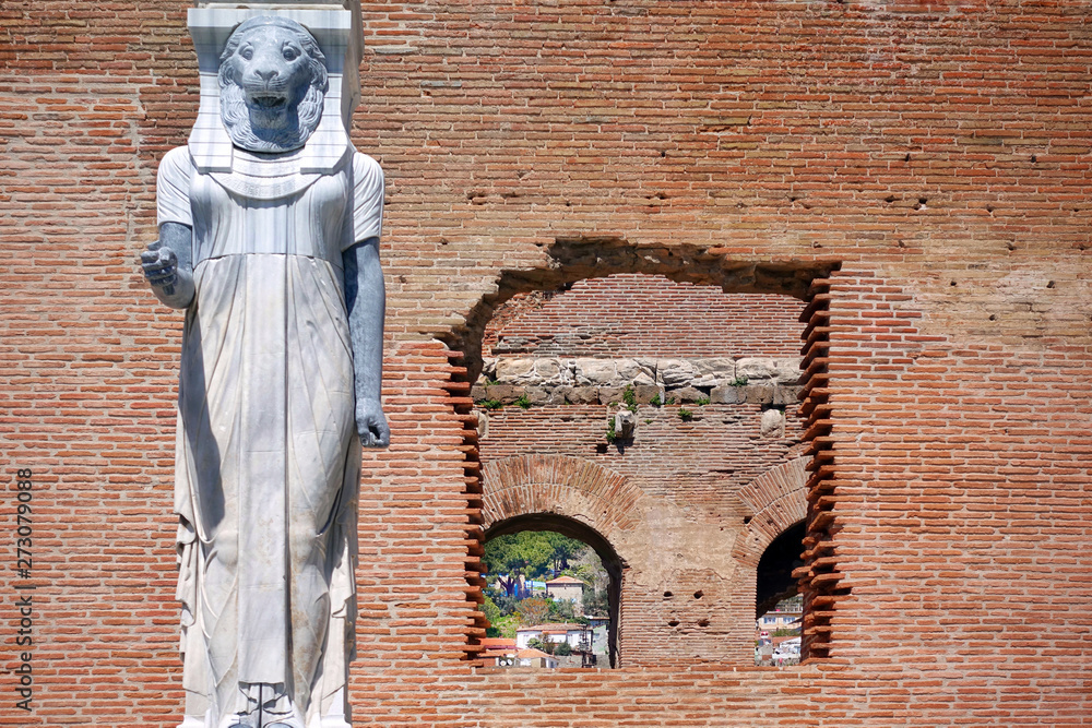 Naklejka premium Egyptian Goddess Statue in Red Bazilica of Bergama in Turkey