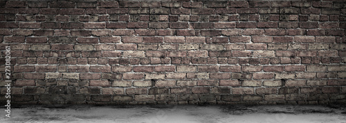 Large Grungy Blank Old Brick Wall And Concrete Floor Banner with Copy Space