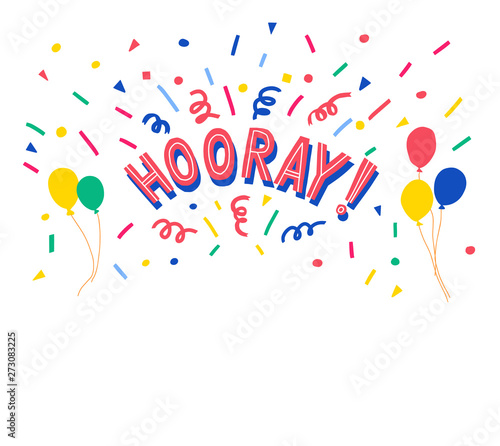 Birthday cake with calligraphy vector illustration. Hip Hip Hooray hand drawn lettering. B-day festive pastry with candle flat postcard. One year anniversary greeting card with handwritten text