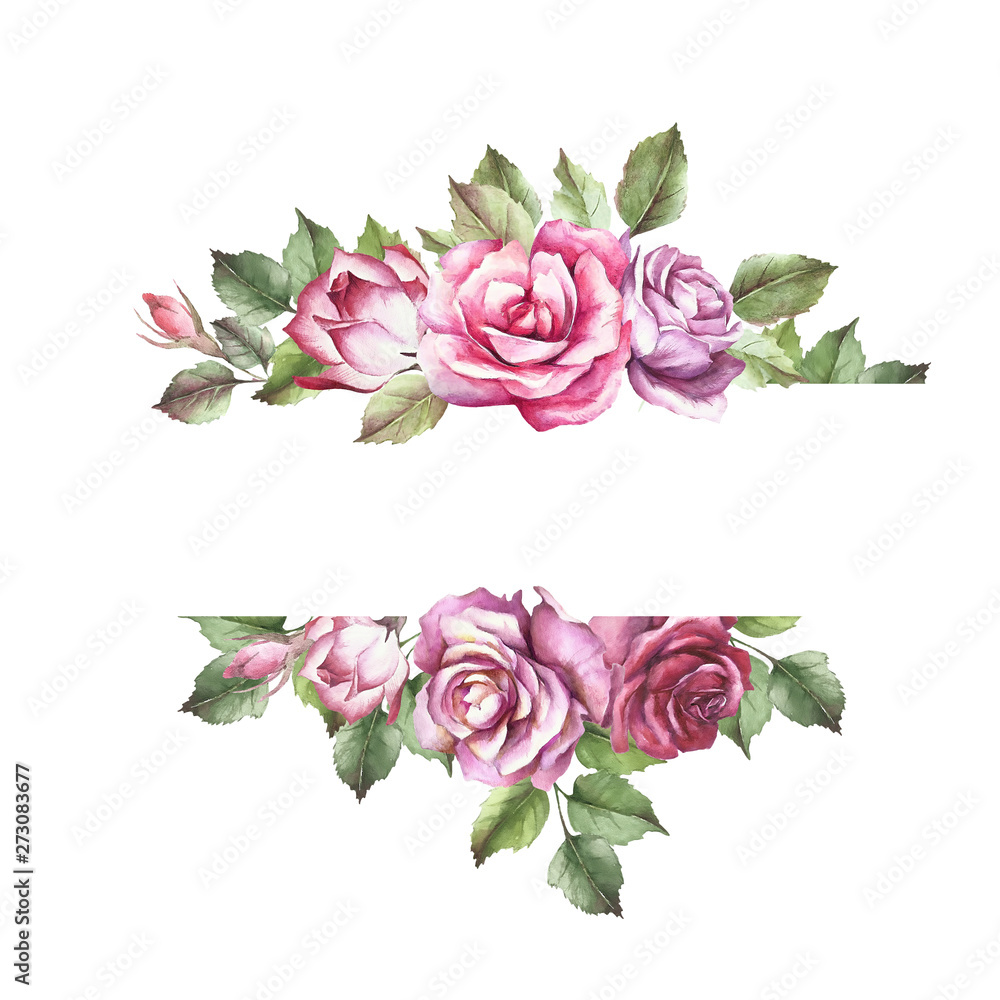 Universal background with roses. Hand draw watercolor illustration.