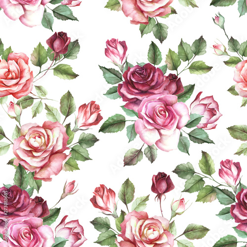 Seamless pattern with roses. Hand draw watercolor illustration. © adelveys