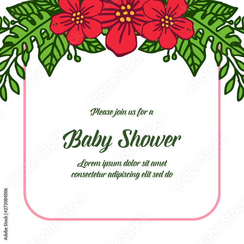 Vector illustration shape of card baby shower for very beautiful red flower frame