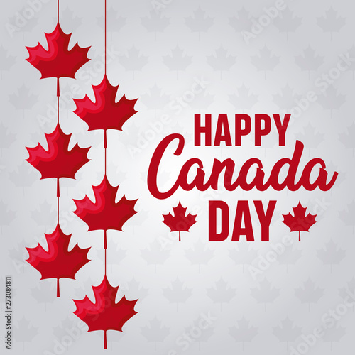 poster of happy canada day with maple leafs