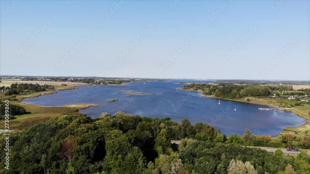 Roskilde fjord. (Inlet) filmed from south towards north with a drone. Roskilde fjord. (Inlet) filmed from south towards north with a drone.