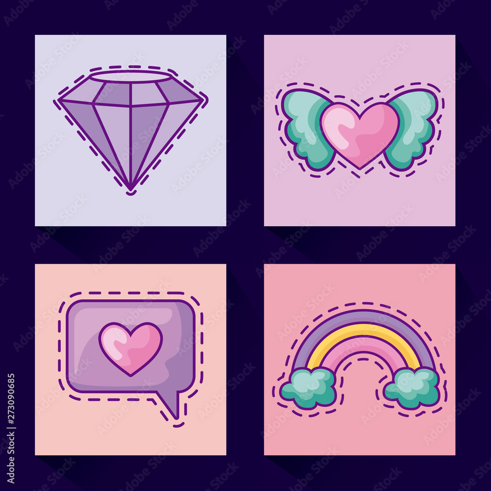 set of patches with diamond and icons