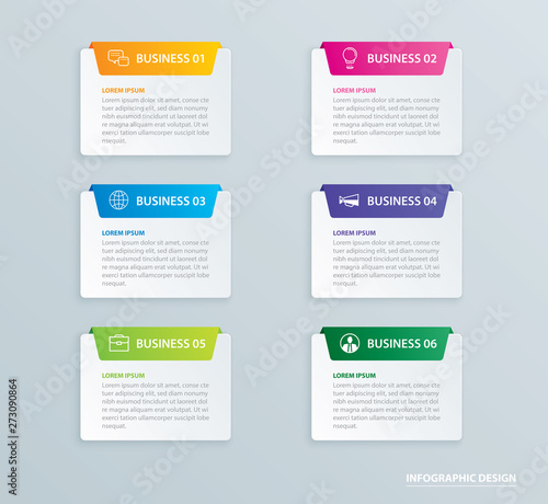 Infographics tab paper index with 6 data template. Vector illustration abstract background. Can be used for workflow layout, business step, banner, web design. © kaisorn