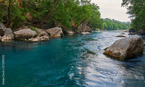 beautiful landscape of a mountain river with turquoise water 