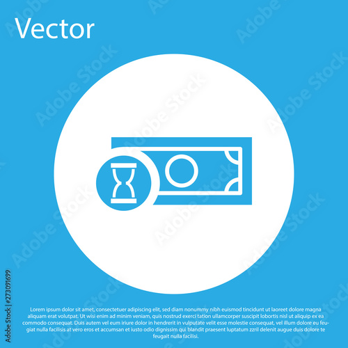 Blue Fast payments icon isolated on blue background. Fast money transfer payment. Financial services, fast loan, time is money, cash back concept. White circle button. Vector Illustration