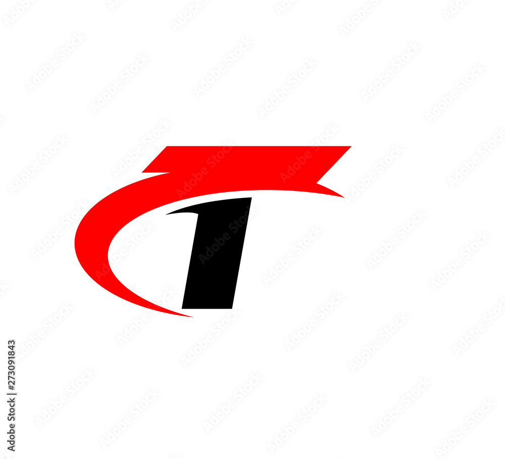 initial logo with slice graphic vector red black T initial logo with slice graphic vector red black T