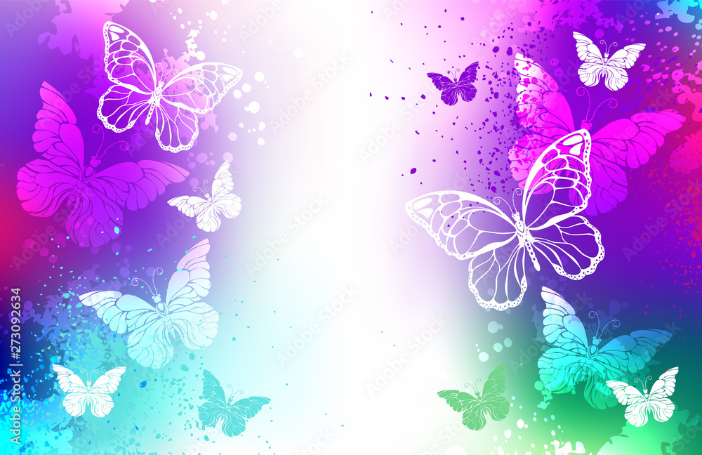 Bright background with white butterflies Bright background with white butterflies