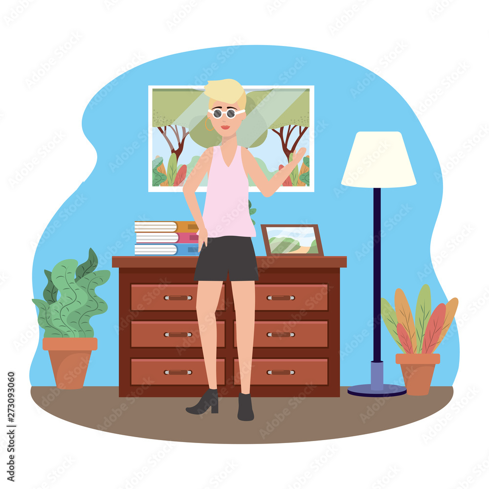 Fashion woman in room design Fashion woman in room design