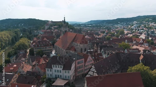 Wallpaper Mural Aerial Drone Shot of the traditional and very old german city of Tuebingen, Germany with the Eberhard Karls University, several different churches and traditional german architecture Torontodigital.ca