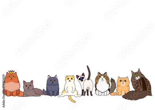 cute cartoon cats sitting in a row